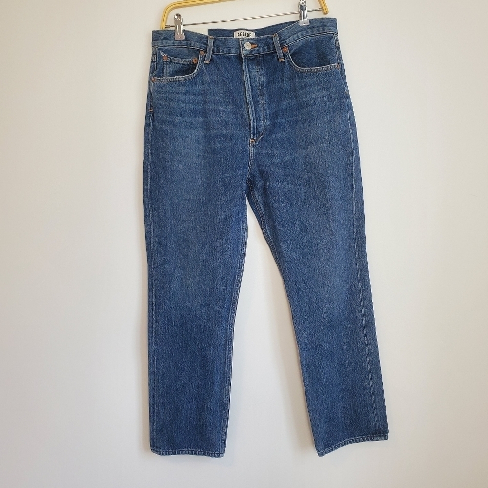 Agolde Riley Hi Rise Straight Crop Jeans In Air Blue - Picture 7 of 7